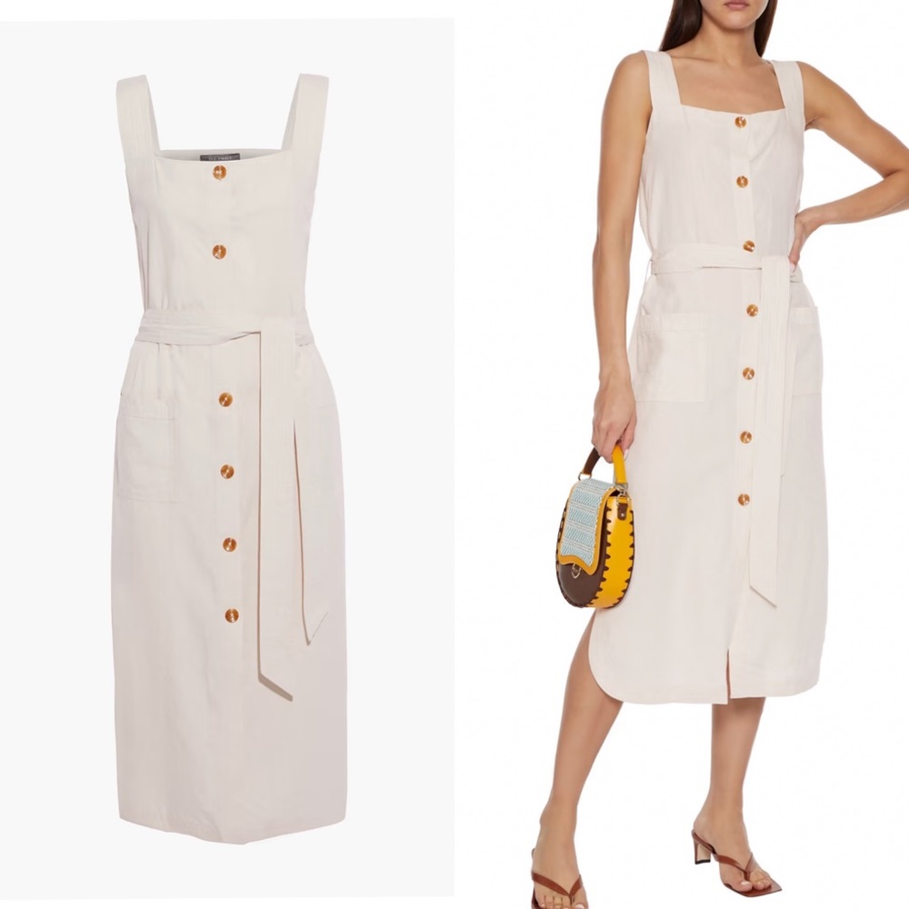DL1961 Lexia Belted Button front Midi Dress in Oatmeal